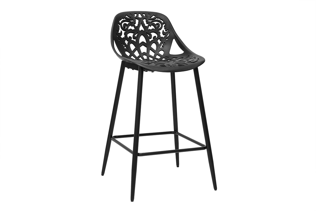 Tabourets de bar design avec motif baroque noir (lot de 2) BAROCCA