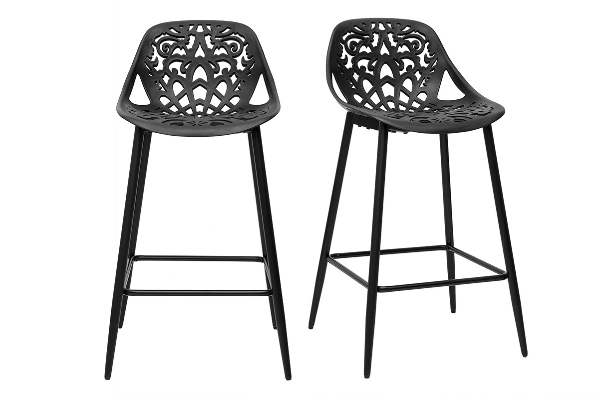 Tabourets de bar design avec motif baroque noir (lot de 2) BAROCCA