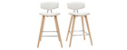 Tabourets de bar design blanc et bois clair H69 cm (lot de 2) VASCO
