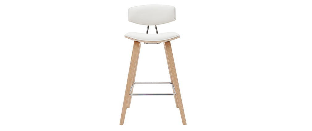 Tabourets de bar design blanc et bois clair H69 cm (lot de 2) VASCO