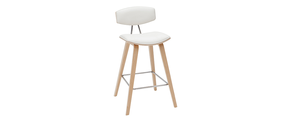 Tabourets de bar design blanc et bois clair H69 cm (lot de 2) VASCO