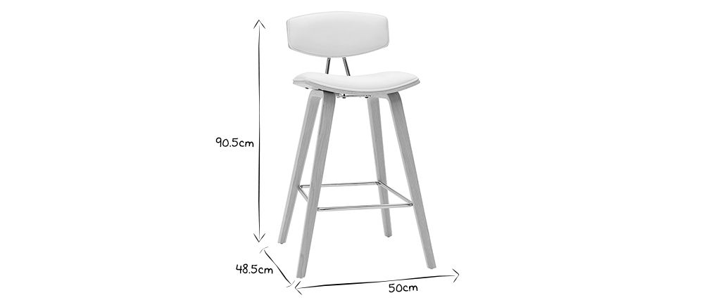 Tabourets de bar design blanc et bois clair H69 cm (lot de 2) VASCO