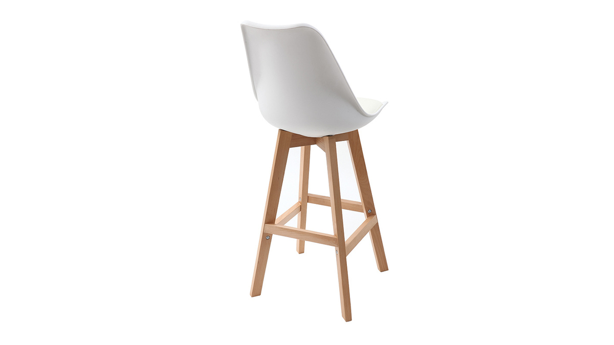 Tabourets de bar design blanc et bois H65 cm (lot de 2) PAULINE