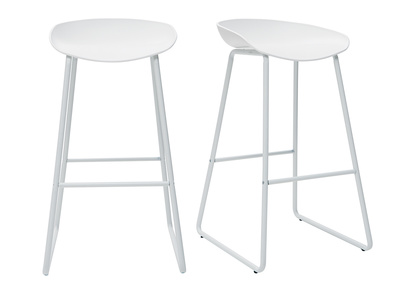 Tabourets de bar design blancs avec pieds en m&eacute;tal (lot de 2) PEBBLE