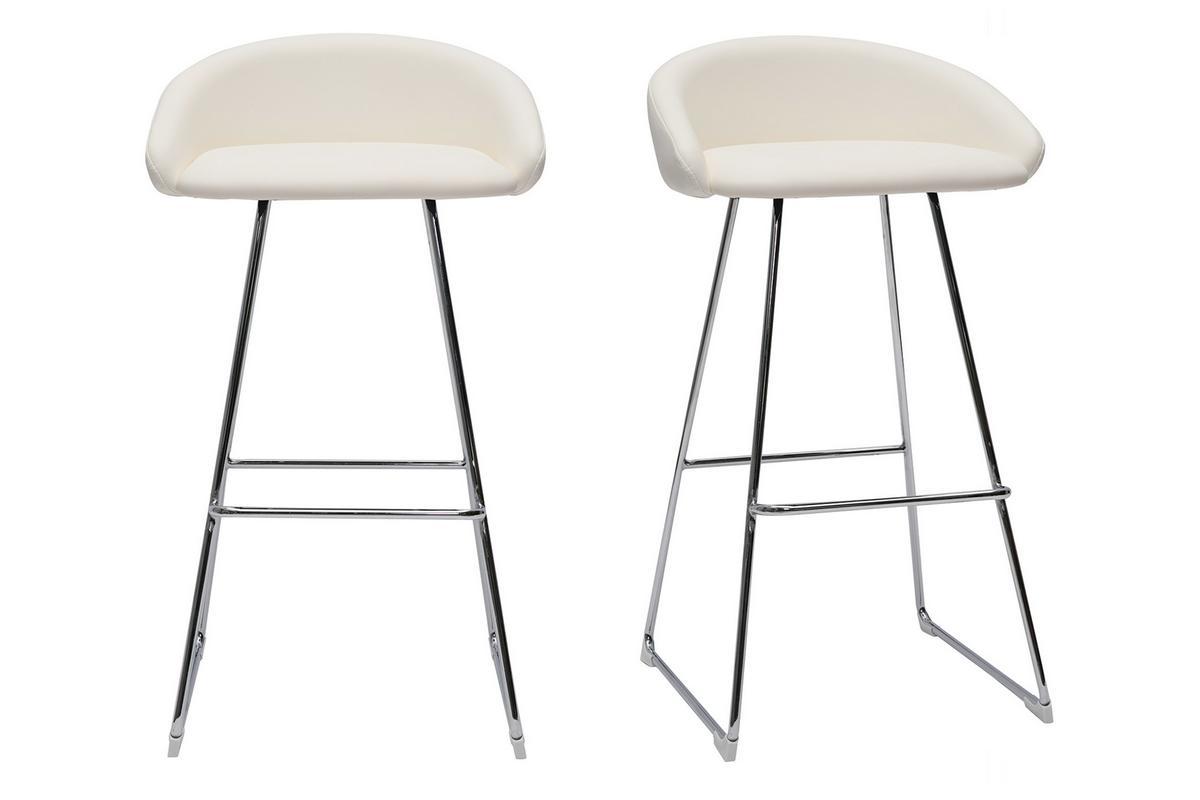 Tabourets de bar design blancs et mtal chrom H75 cm (lot de 2) REYNOLD