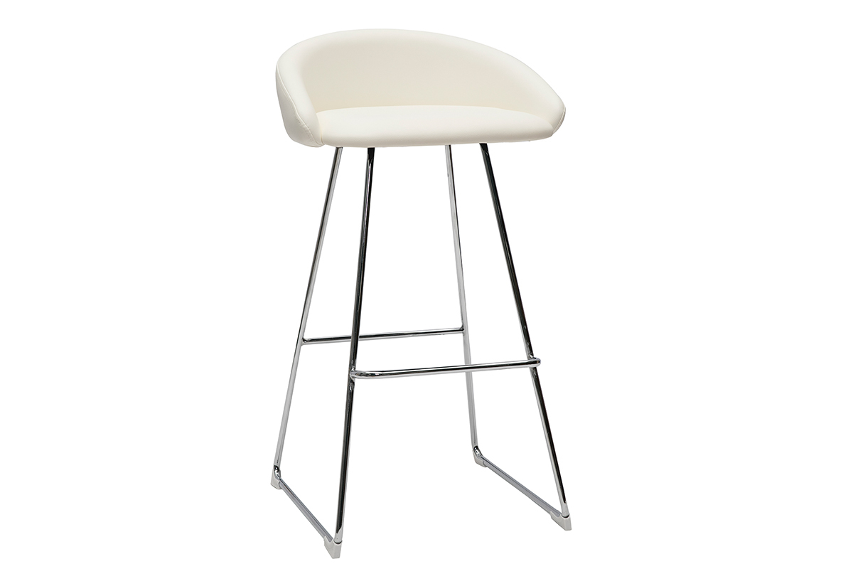 Tabourets de bar design blancs et mtal chrom H75 cm (lot de 2) REYNOLD