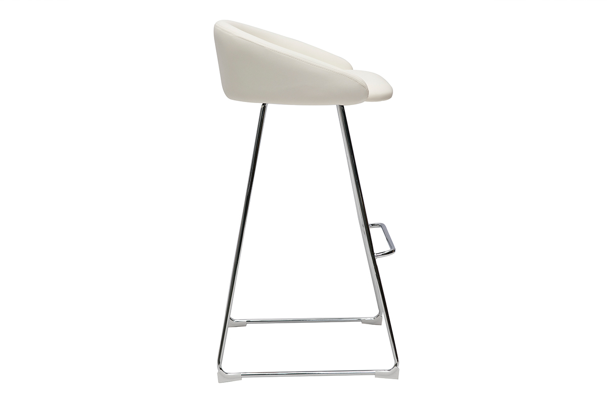 Tabourets de bar design blancs et mtal chrom H75 cm (lot de 2) REYNOLD