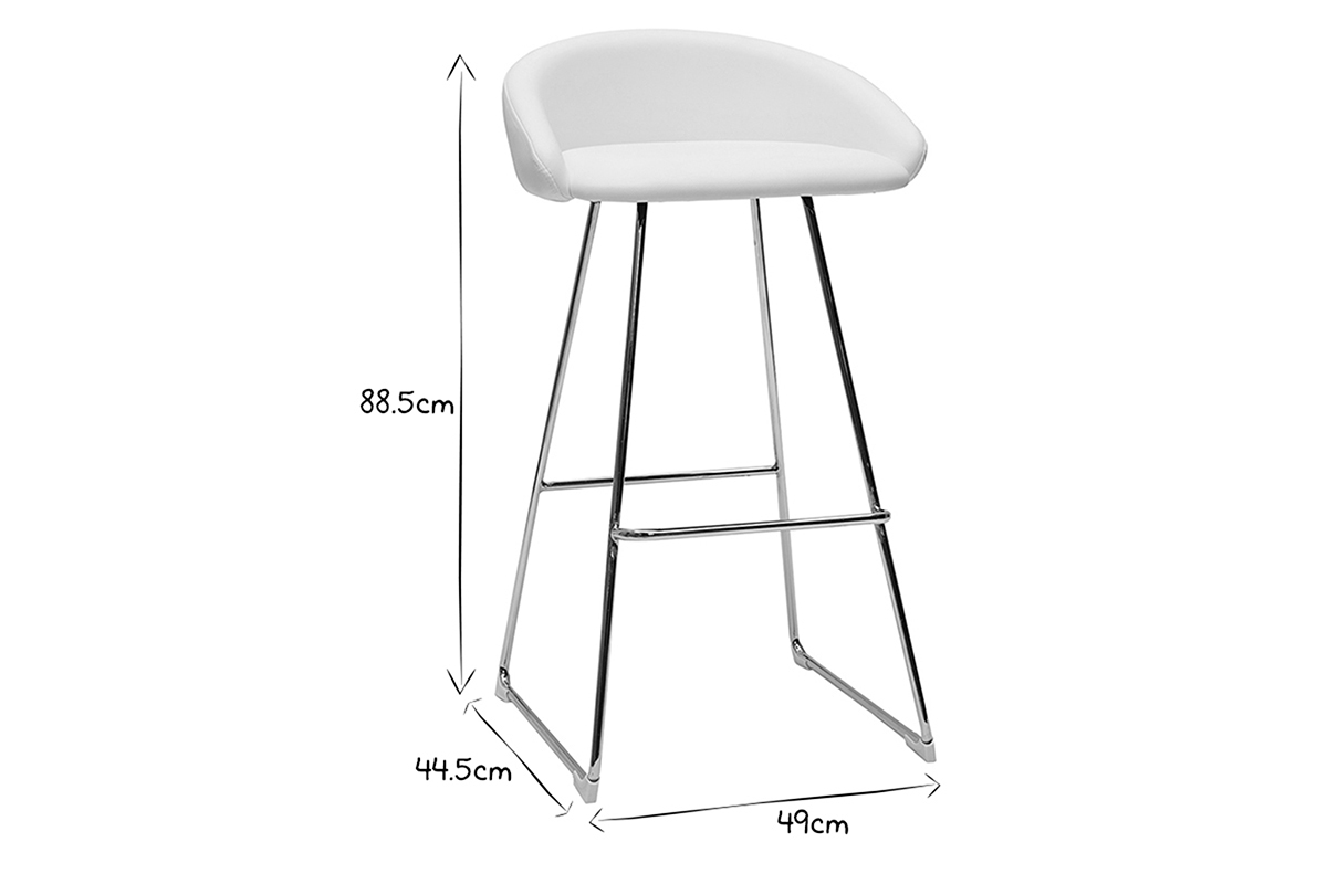 Tabourets de bar design blancs et mtal chrom H75 cm (lot de 2) REYNOLD