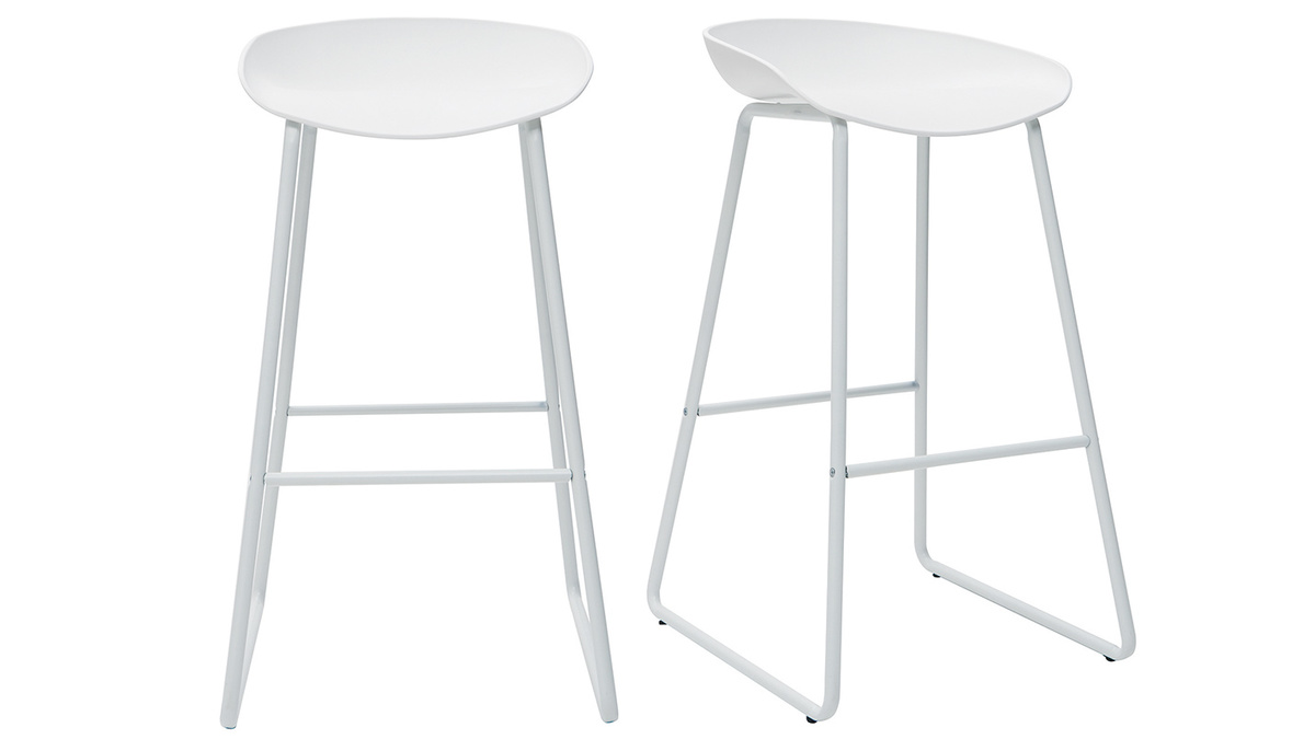 Tabourets de bar design blancs H75 cm  (lot de 2) PEBBLE