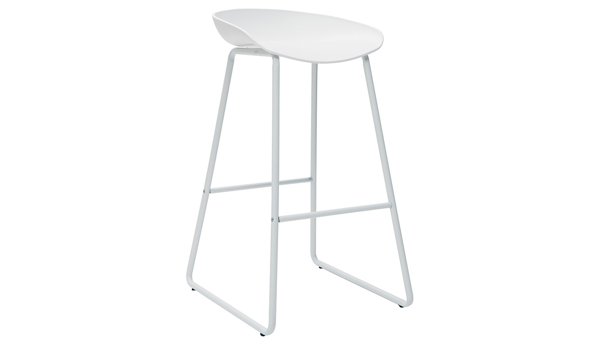 Tabourets de bar design blancs H75 cm  (lot de 2) PEBBLE