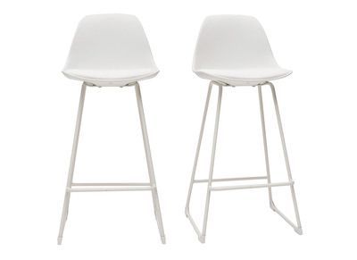 Tabourets de bar design blancs pieds m&eacute;tal 65 cm (lot de 2) FRANZ