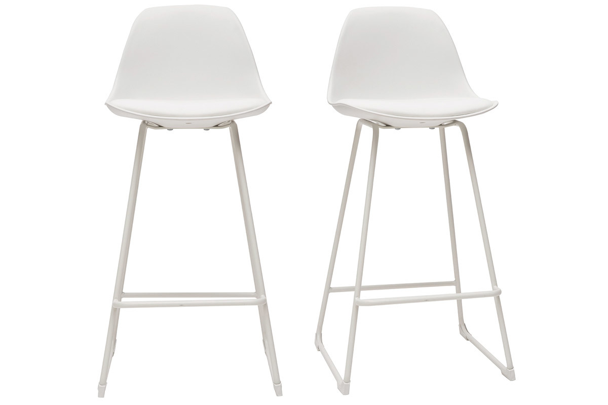 Tabourets de bar design blancs pieds mtal 66 cm (lot de 2) FRANZ