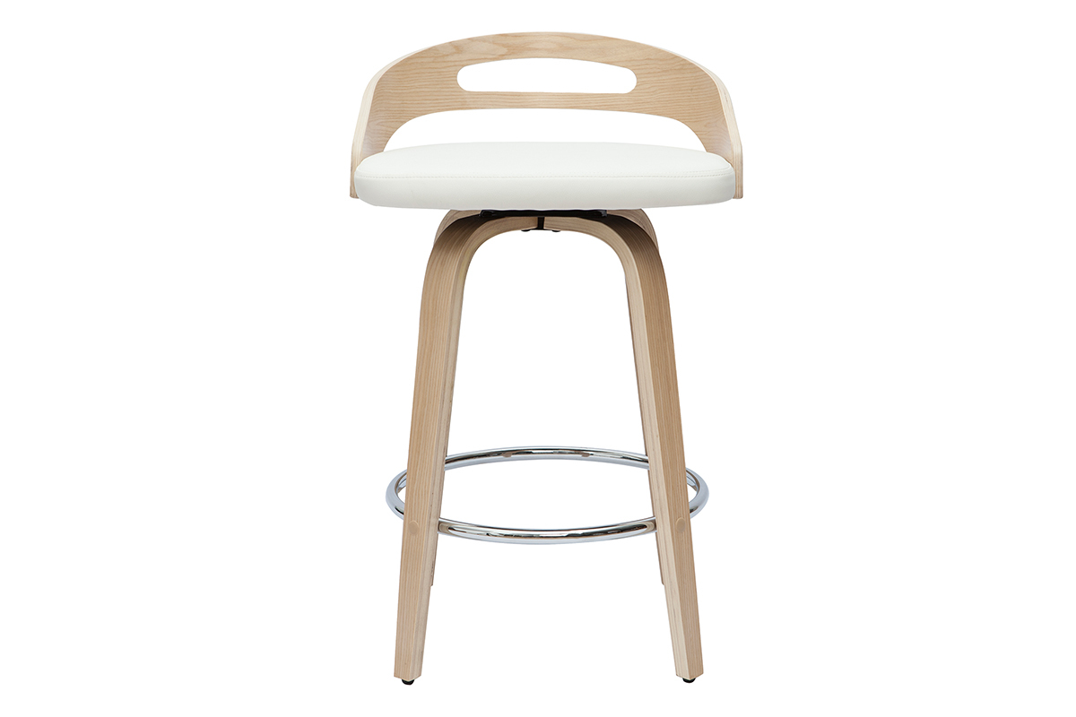 Tabourets de bar design bois clair et polyurthane blanc (lot de 2) MANO