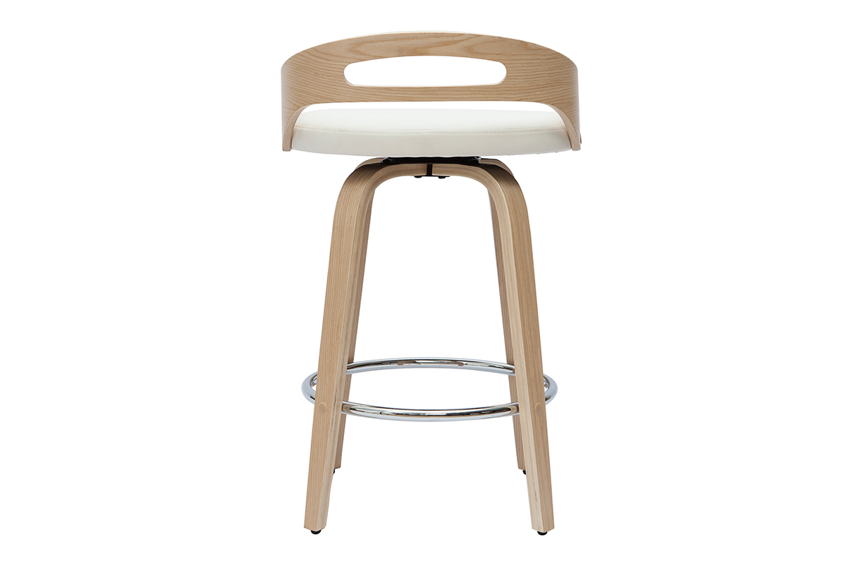 Tabourets de bar design bois clair et polyurthane blanc (lot de 2) MANO