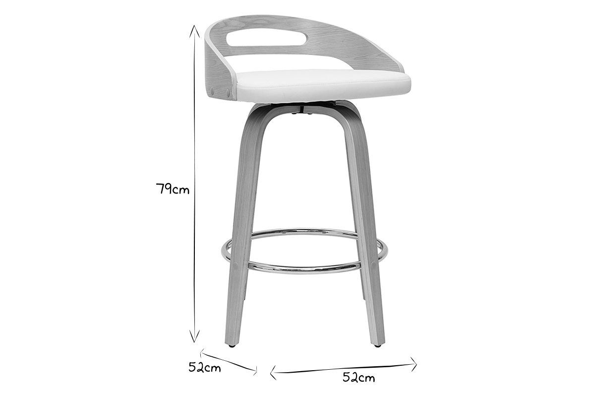 Tabourets de bar design bois clair et polyurthane blanc (lot de 2) MANO