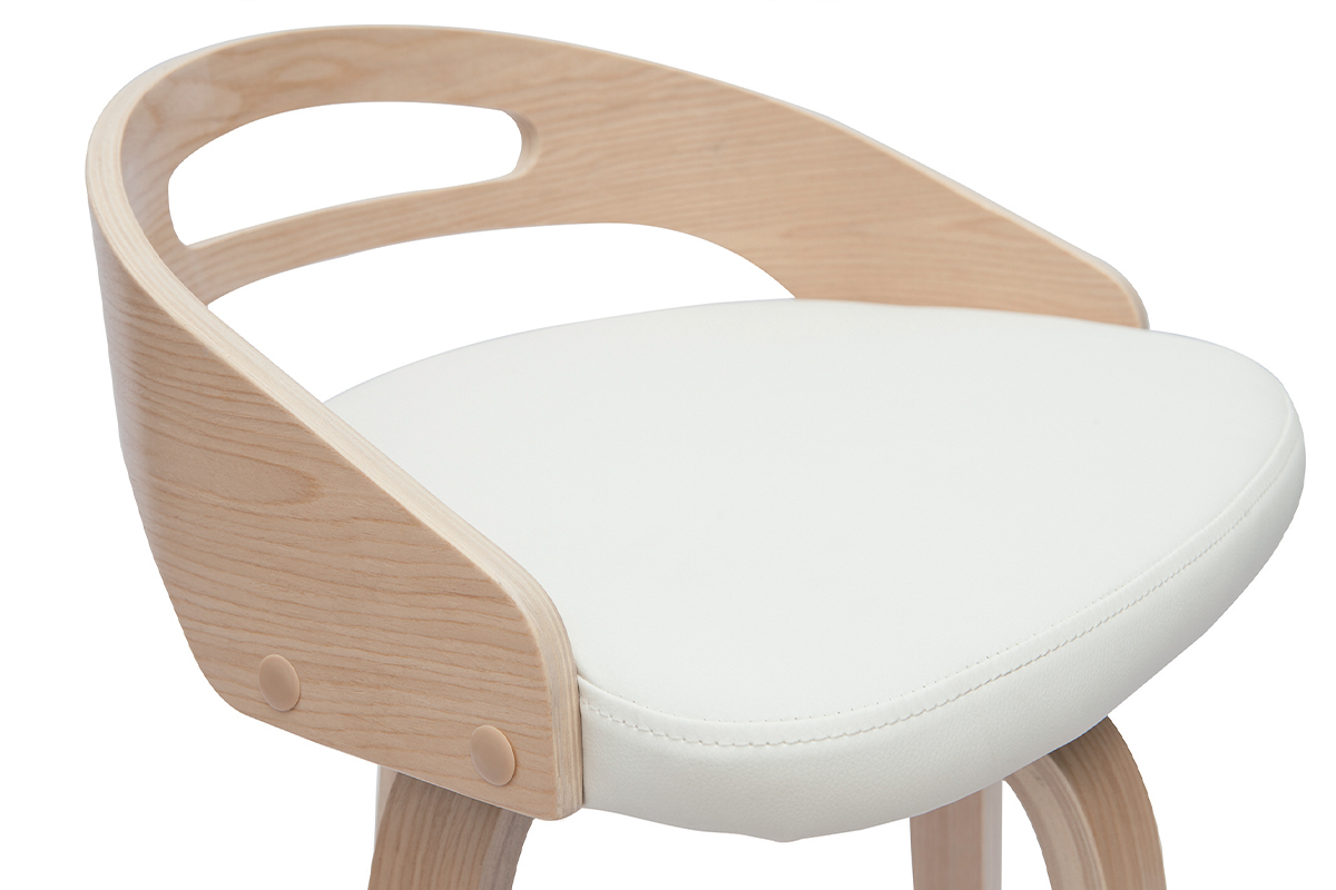 Tabourets de bar design bois clair et polyurthane blanc (lot de 2) MANO