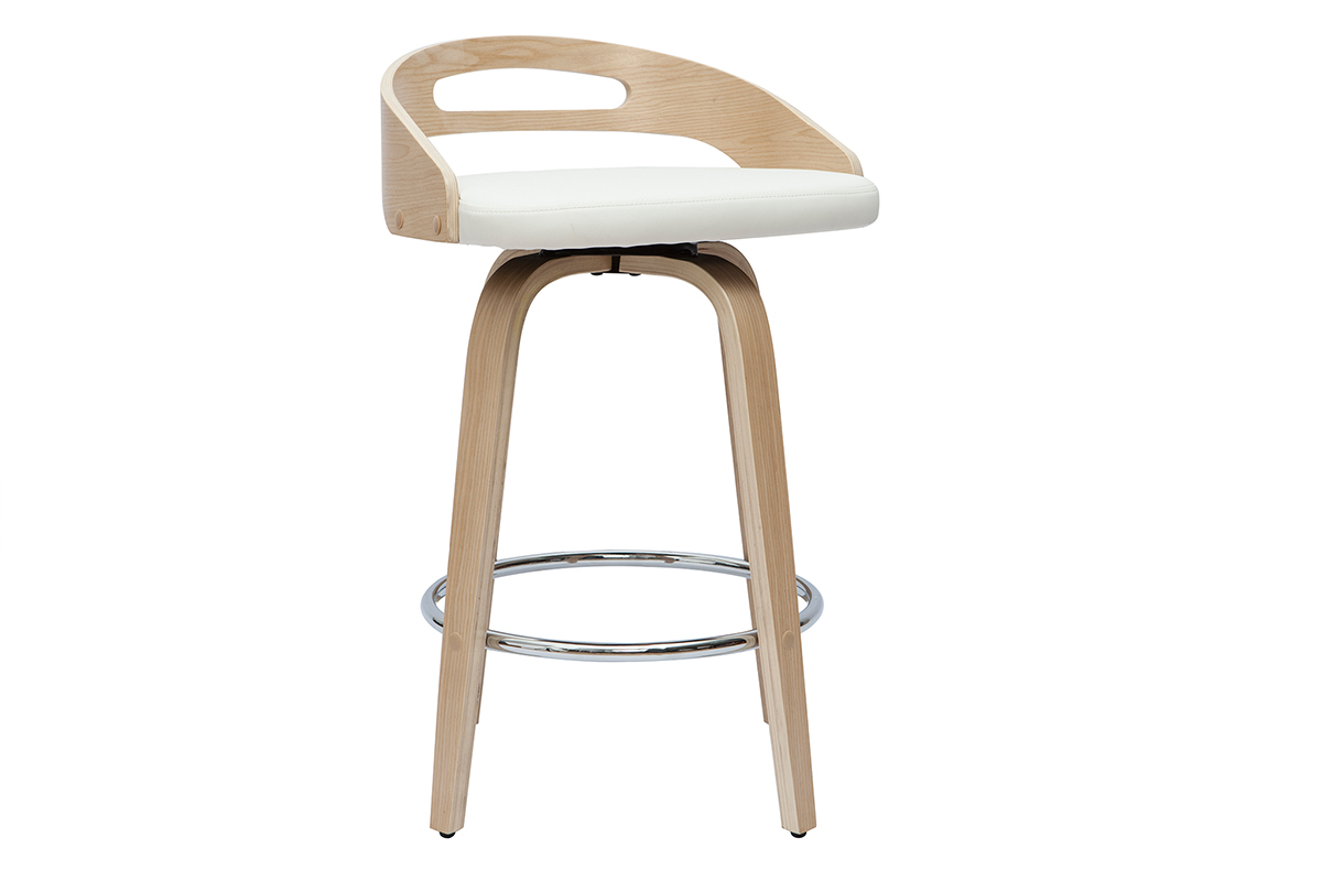 Tabourets de bar design bois clair et polyur�thane blanc 65cm pivotant 360� (lot de 2) MANO