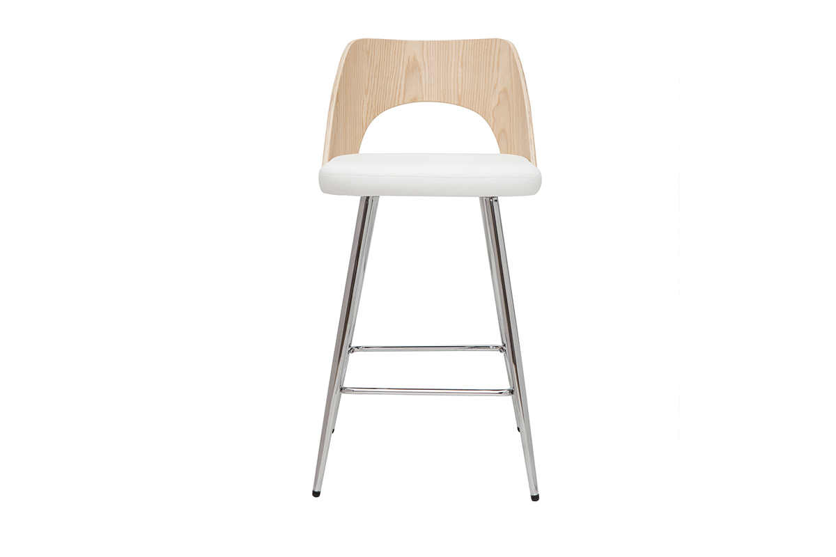 Tabourets de bar design bois et blanc (lot de 2) FALCOM