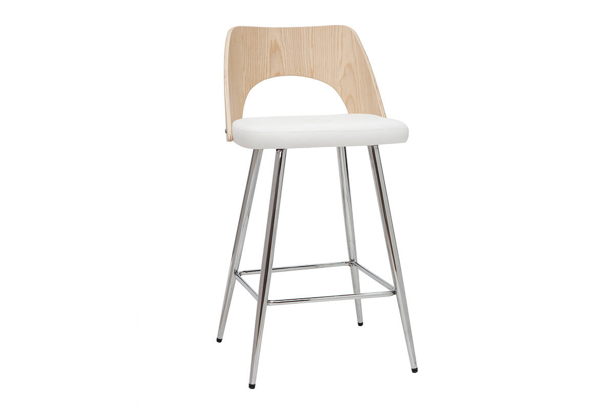 Tabourets de bar design bois et blanc (lot de 2) FALCOM