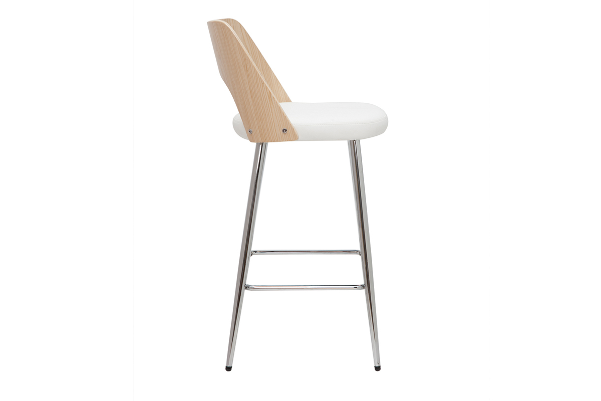 Tabourets de bar design bois et blanc (lot de 2) FALCOM