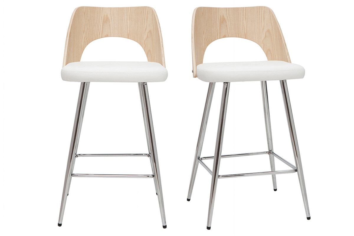 Tabourets de bar design bois et blanc (lot de 2) FALCOM