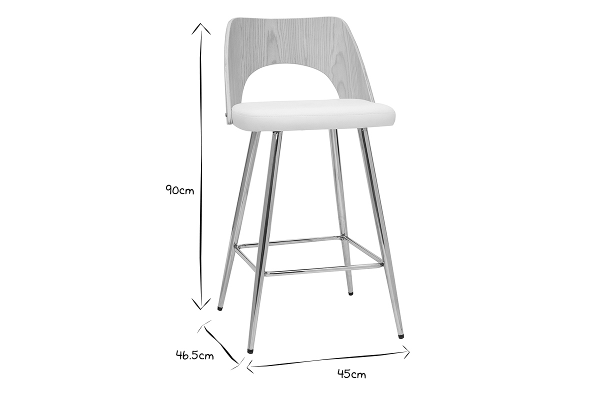Tabourets de bar design bois et blanc (lot de 2) FALCOM