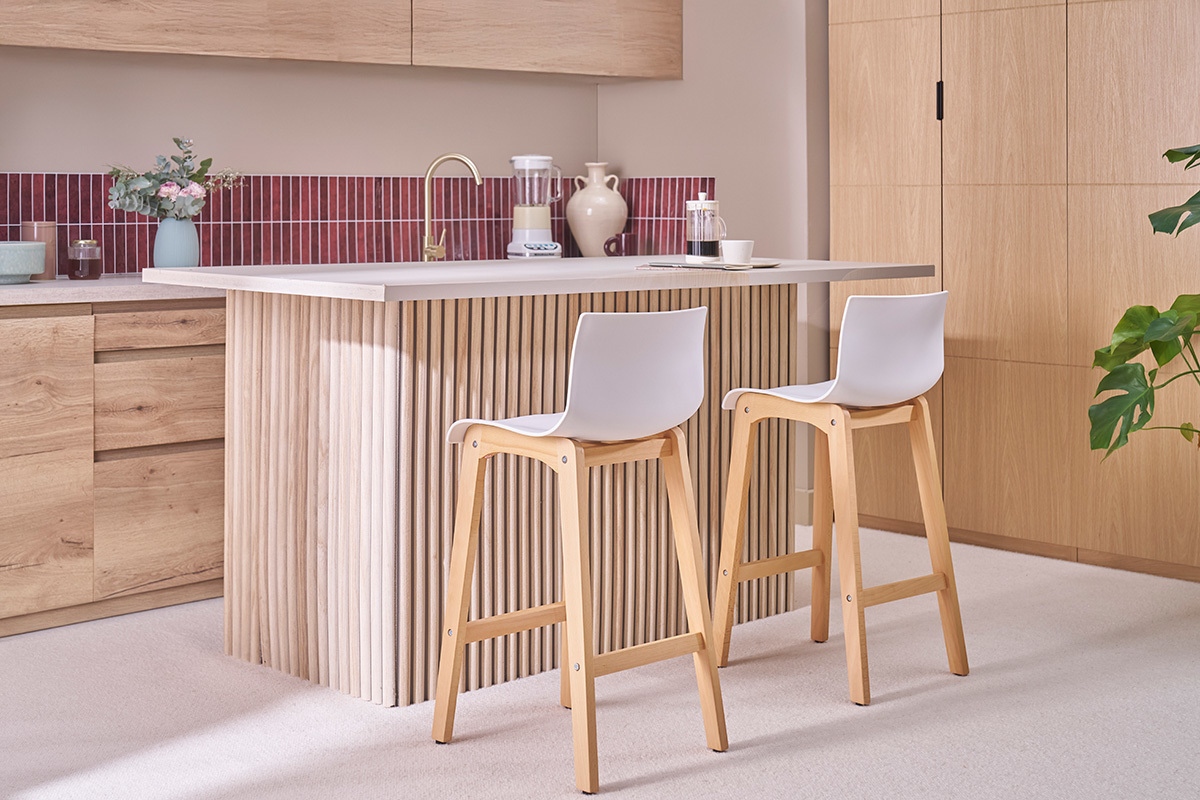 Tabourets de bar design bois et blanc H65 cm (lot de 2) NEW SURF