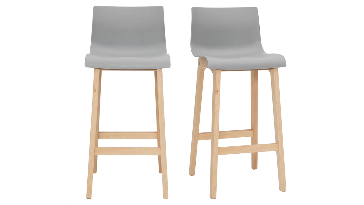 Tabourets de bar design bois et gris clair H65 cm (lot de 2) NEW SURF