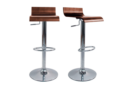 Tabourets de bar design bois foncé noyer et acier chromé (lot de 2) SURF V2