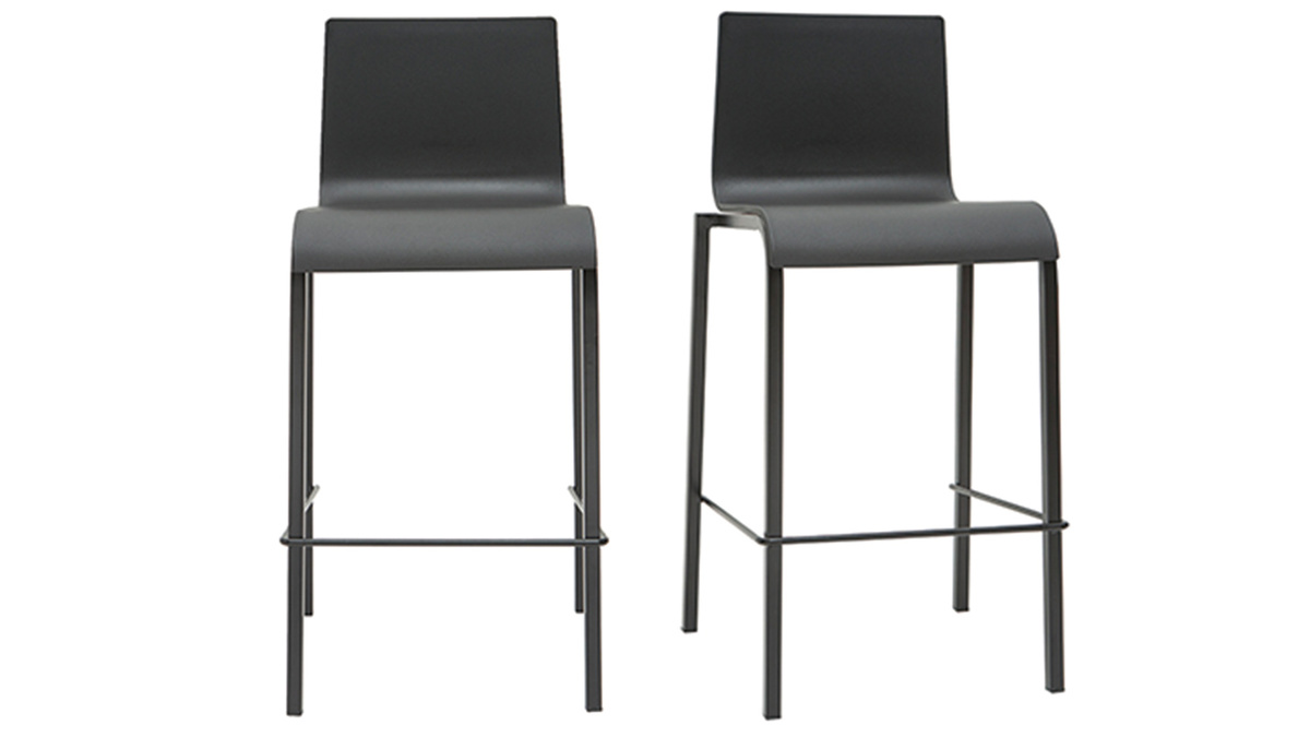 Tabourets de bar design empilables noirs H65 cm (lot de 2) KUPA