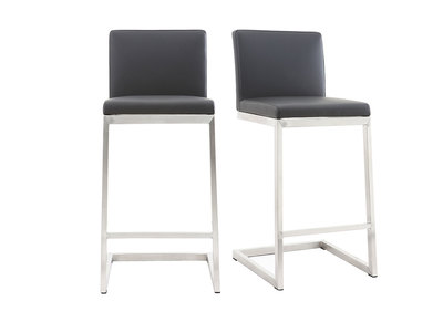 Tabourets de bar design en aluminium et PU noir - lot de 2 STELLAR