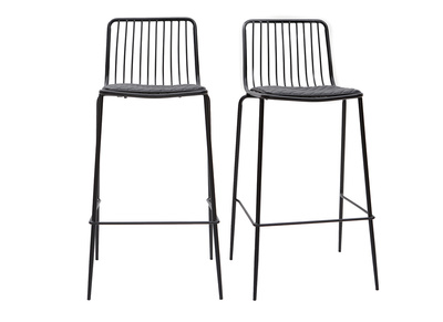 Tabourets de bar design en m&eacute;tal noir avec coussin 75 cm (lot de 2) FEELING