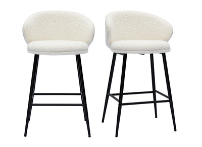 Tabourets de bar design en tissu effet laine bouclée blanc cassé et métal noir H86 cm (lot de 2) ROSALIE