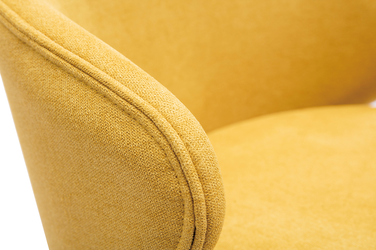Tabourets de bar design en tissu effet velours jaune moutarde et mtal noir (lot de 2) ROSALIE