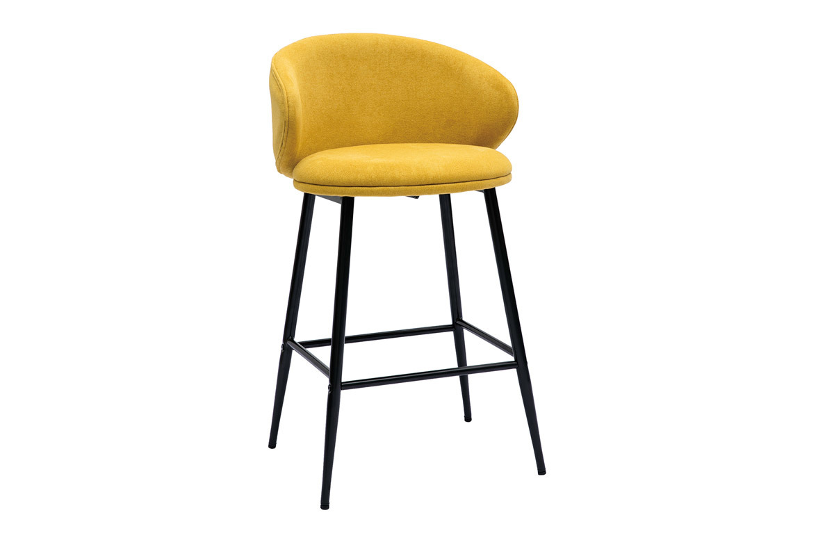Tabourets de bar design en tissu effet velours jaune moutarde et mtal noir (lot de 2) ROSALIE