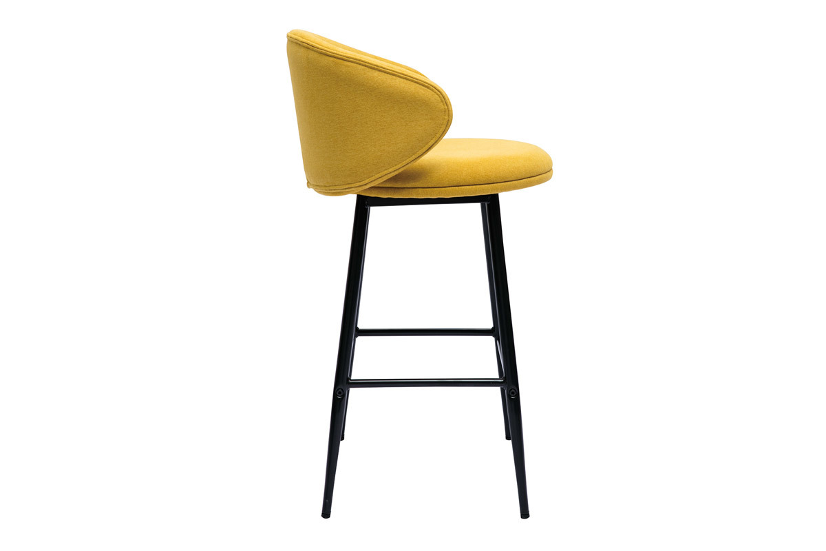 Tabourets de bar design en tissu effet velours jaune moutarde et mtal noir (lot de 2) ROSALIE