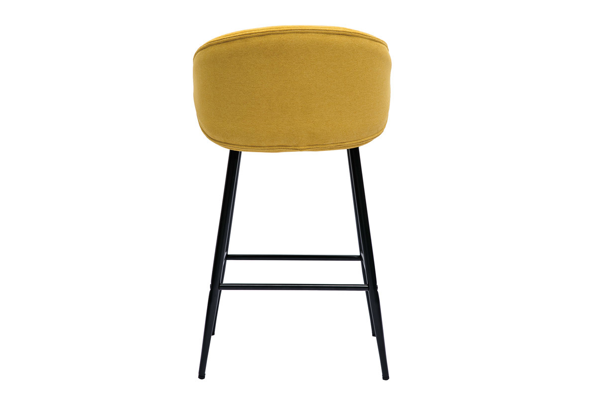 Tabourets de bar design en tissu effet velours jaune moutarde et mtal noir (lot de 2) ROSALIE