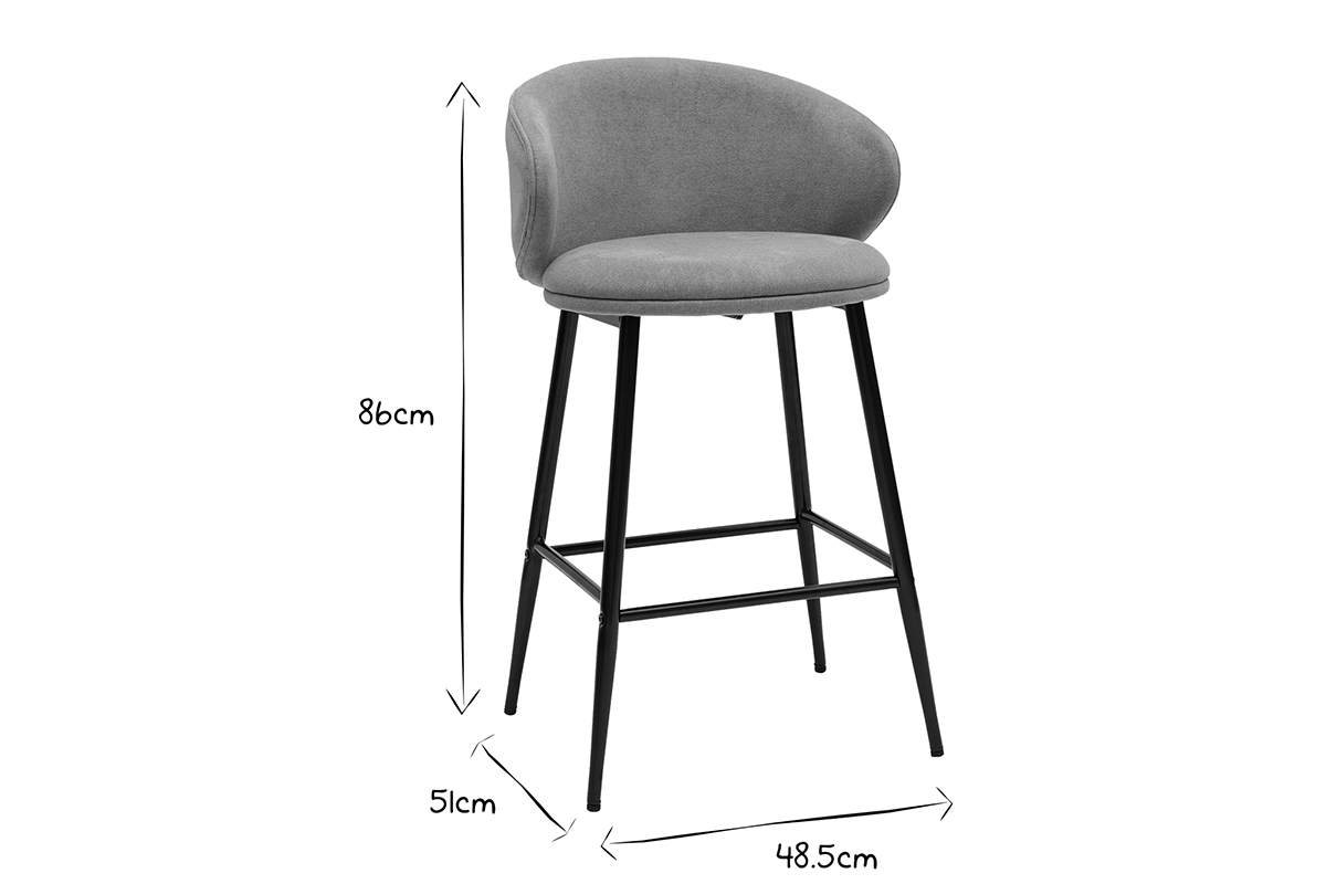 Tabourets de bar design en tissu effet velours jaune moutarde et mtal noir (lot de 2) ROSALIE