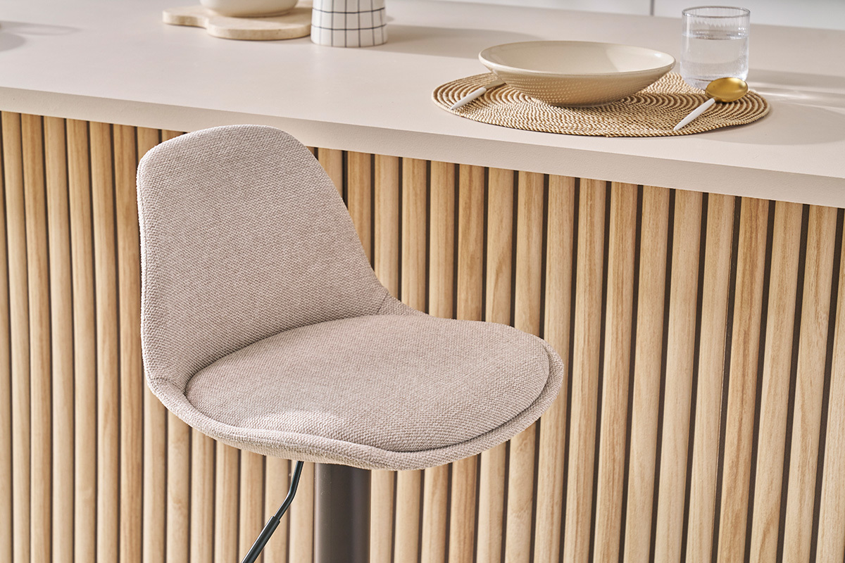 Tabourets de bar design en tissu effet velours textur beige (lot de 2) STEEVY