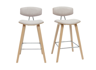 Tabourets de bar design en tissu effet velours texturé beige et bois clair H69 cm (lot de 2) VASCO