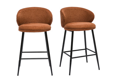 Tabourets de bar design en tissu effet velours texturé terre brûlée et métal noir (lot de 2) ROSALIE