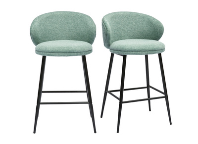 Tabourets de bar design en tissu effet velours texturé vert céladon et métal noir (lot de 2) ROSALIE