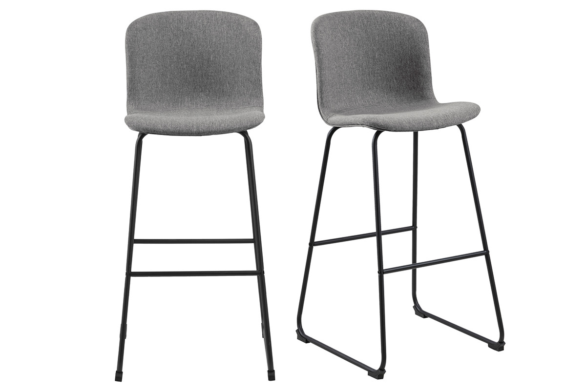Tabourets de bar design en tissu gris fonc et mtal noir 75 cm (lot de 2) STORY