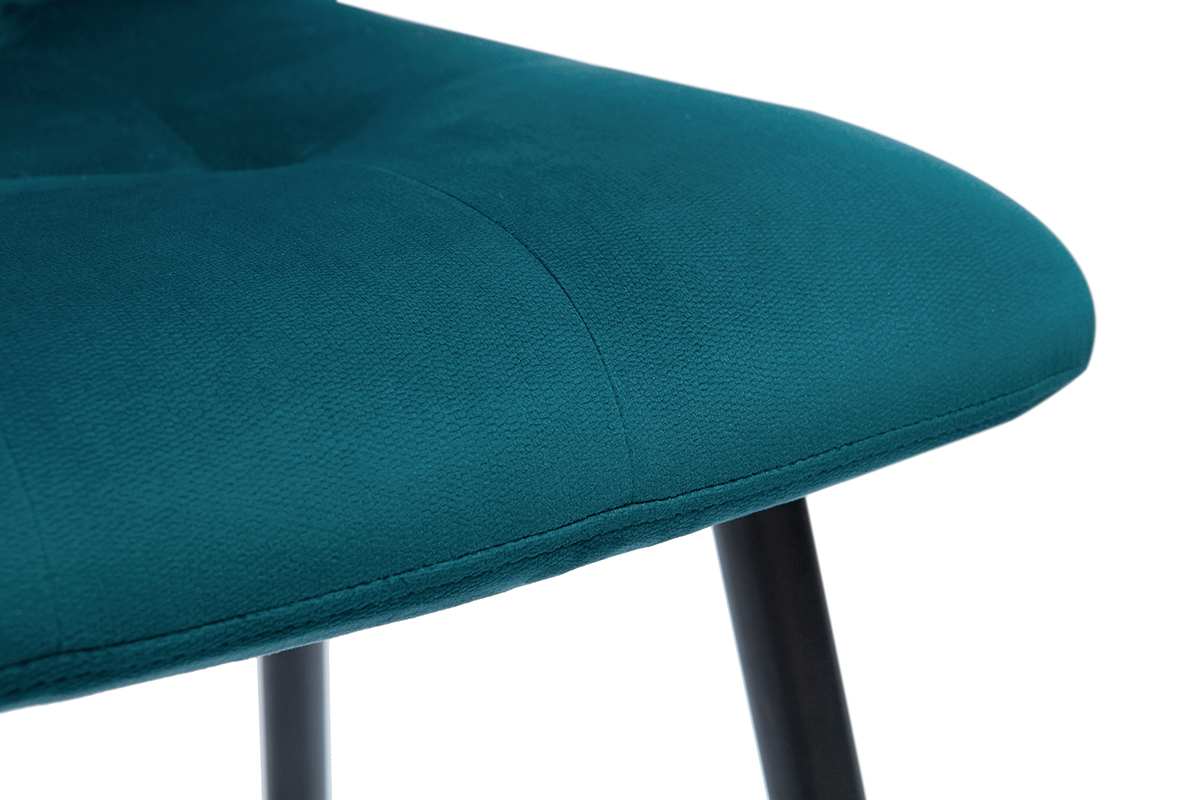Tabourets de bar design en tissu velours gaufr bleu canard et mtal H65 cm (lot de 2) ESCAPE