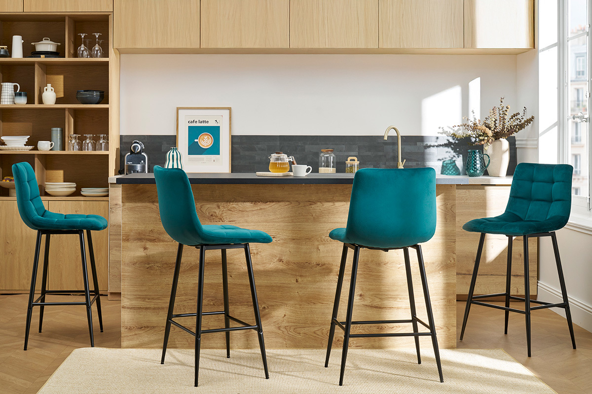Tabourets de bar design en velours taupe H65 cm (lot de 2) MAXWELL