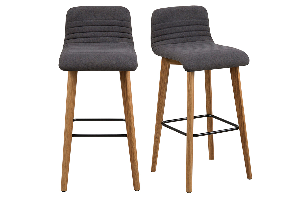 Tabourets de bar design gris fonc et bois (lot de 2) ULRIK