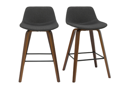 Tabourets de bar design gris foncé et noyer H65 cm (lot de 2) NONIE