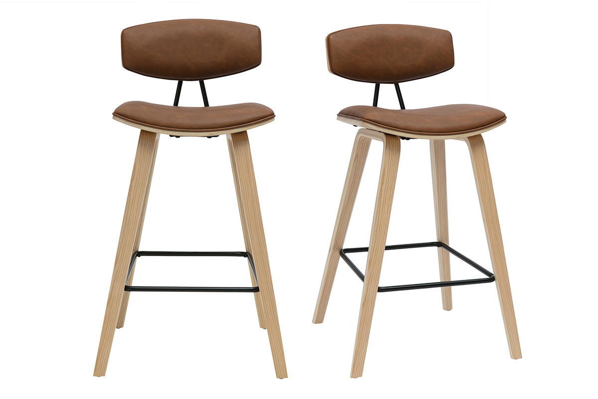 Tabourets de bar design marron et bois clair H69 cm (lot de 2) VASCO