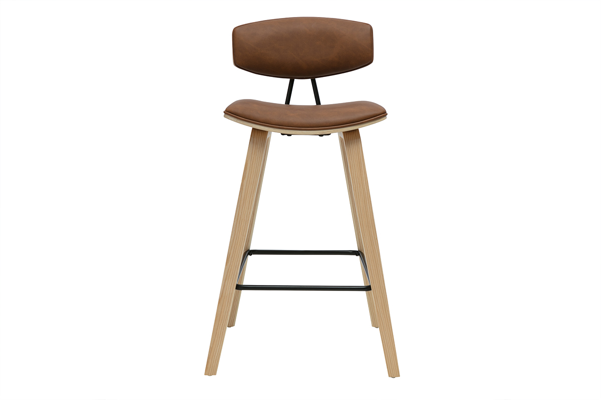 Tabourets de bar design marron et bois clair H69 cm (lot de 2) VASCO