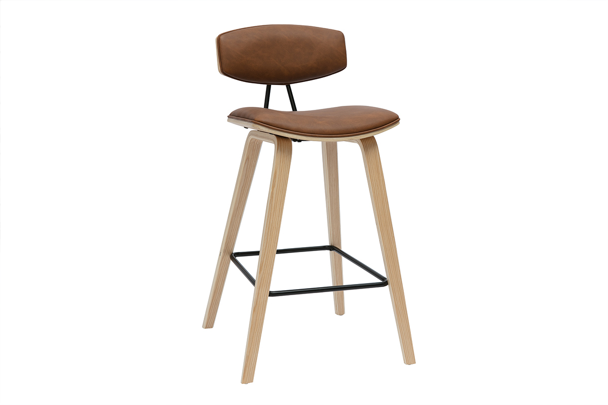 Tabourets de bar design marron et bois clair H69 cm (lot de 2) VASCO